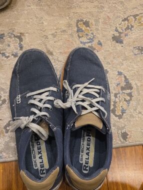 Skechers Men's Navy Canvas Slip-On Loafers with Tan Accents